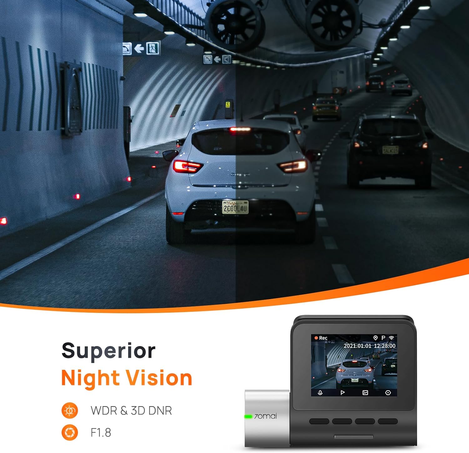 70mai True 2.7K 1944P Ultra Full HD Dash Cam A500S, Front and Rear, Built-in WiFi GPS Smart Dash Camera for Cars, ADAS, Sony IMX335, 2 IPS LCD Screen, WDR, Night Vision