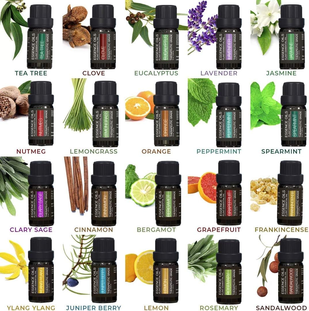 Aromatherapy Essential Oil Diffuser Gift Set - 400ml Ultrasonic Diffuser with 20 Essential Plant Oils - 4 Timer  7 Ambient Light Settings - Therapeutic Grade