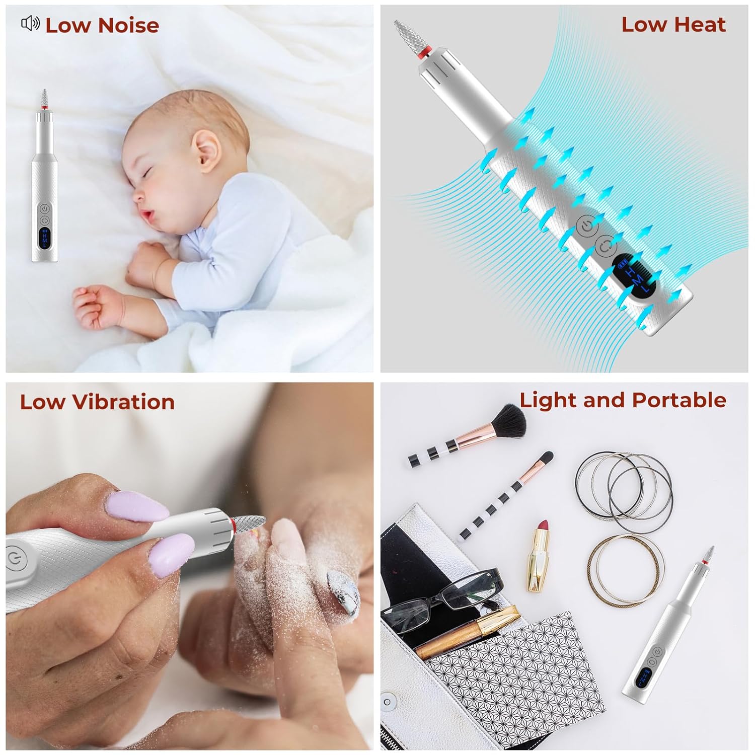 Atopskins Electric Nail Drill Kit Mini Portable 18000 RPM 6 in 1 Cordless Manicure Pedicure for Acrylic Gel Tool 500mAh Rechargeable Efile Nail Drill Machine 3 Speed Nail Grinder LCD Display Christmas