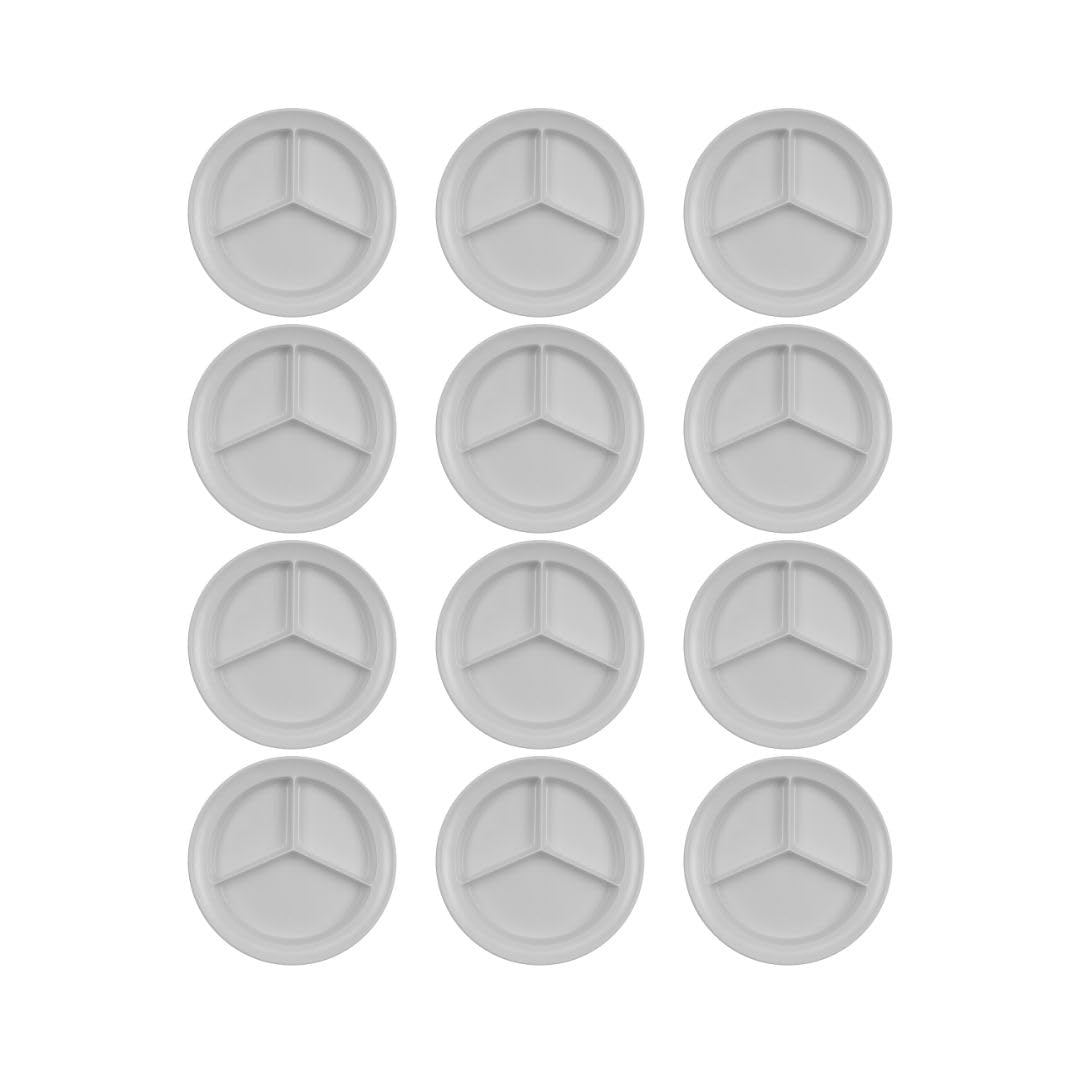 Carlisle FoodService Products Kingline Divided Plate Deep Compartment Plate with 3 Compartments for Home and Restaurant, Melamine, 8.75 Inches, White, (Pack of 12), Large