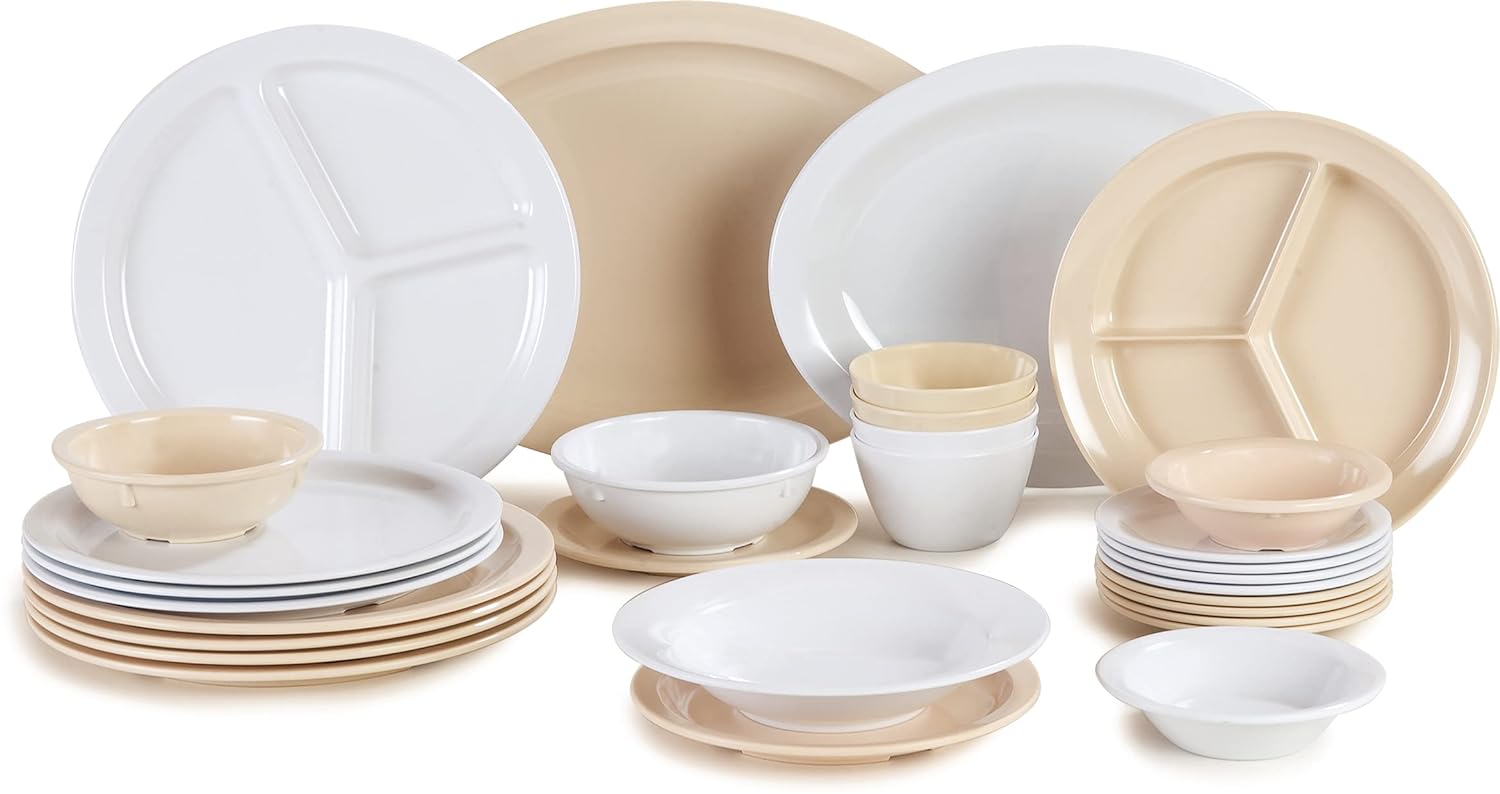 Carlisle FoodService Products Kingline Divided Plate Deep Compartment Plate with 3 Compartments for Home and Restaurant, Melamine, 8.75 Inches, White, (Pack of 12), Large
