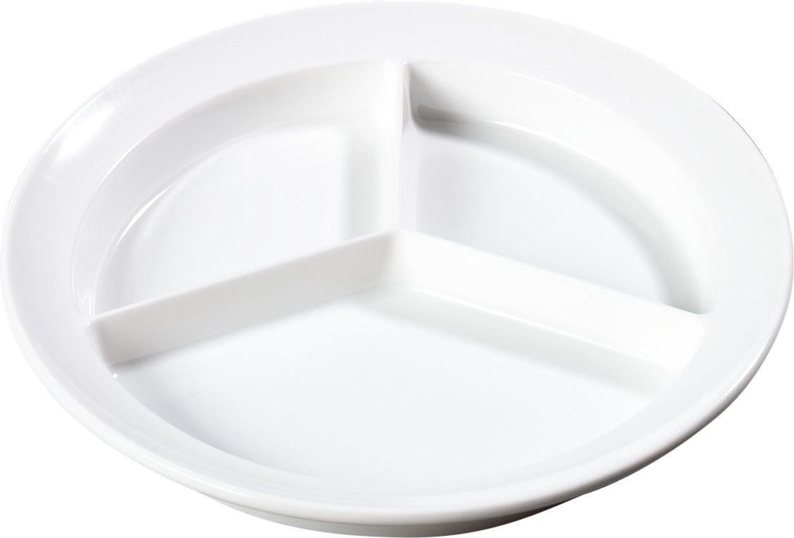 Carlisle FoodService Products Kingline Divided Plate Deep Compartment Plate with 3 Compartments for Home and Restaurant, Melamine, 8.75 Inches, White, (Pack of 12), Large