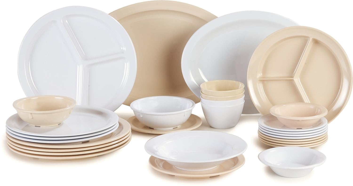 Carlisle FoodService Products Kingline Reusable Plastic Plate Dinner Plate for Home and Restaurant, Melamine, 9 Inches, White, (Pack of 48)