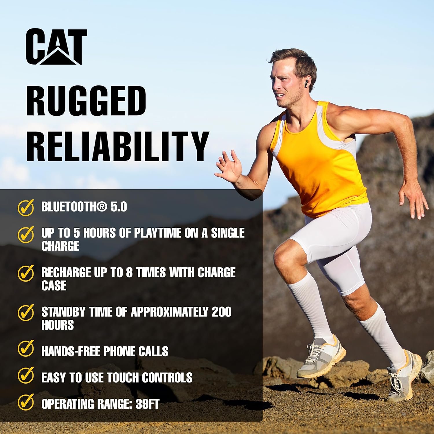 CAT Bluetooth Noise CANCELING Ear Buds- Rugged Wireless Earbuds for Tough Jobs - Dust Proof, Shock Proof, Water Resistant Earbuds for Working Out - Bluetooth Headphones Compatible with Apple, Android