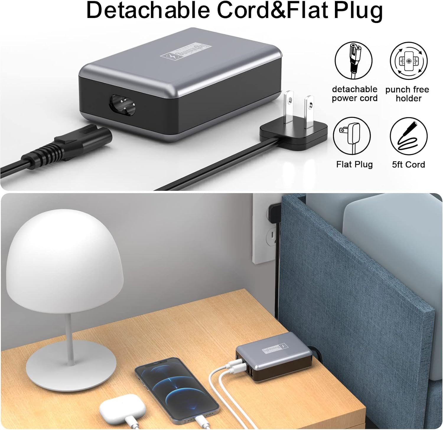 Charger Block 100W - 5 Port USB Charging Hub with 3 Type C and 2 USB Ports, USB Wall Charger Flat Plug, Charging Station for AppleSamsung Devices, Cool Tech GadgetsElectronics Organizers, Red