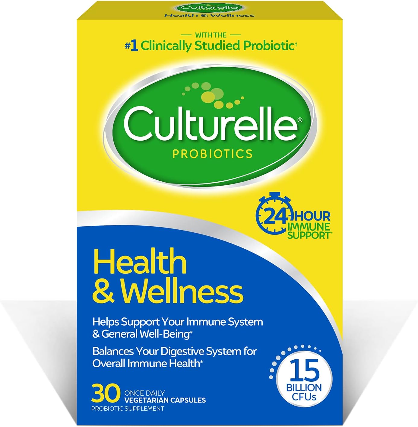 Culturelle Health  Wellness Daily Probiotic Supplement For Men  Women, Helps Support Your Immune System, Occasional Diarrhea, Gas  Bloating, 15 Billion CFUs, Non-GMO, 30 Count