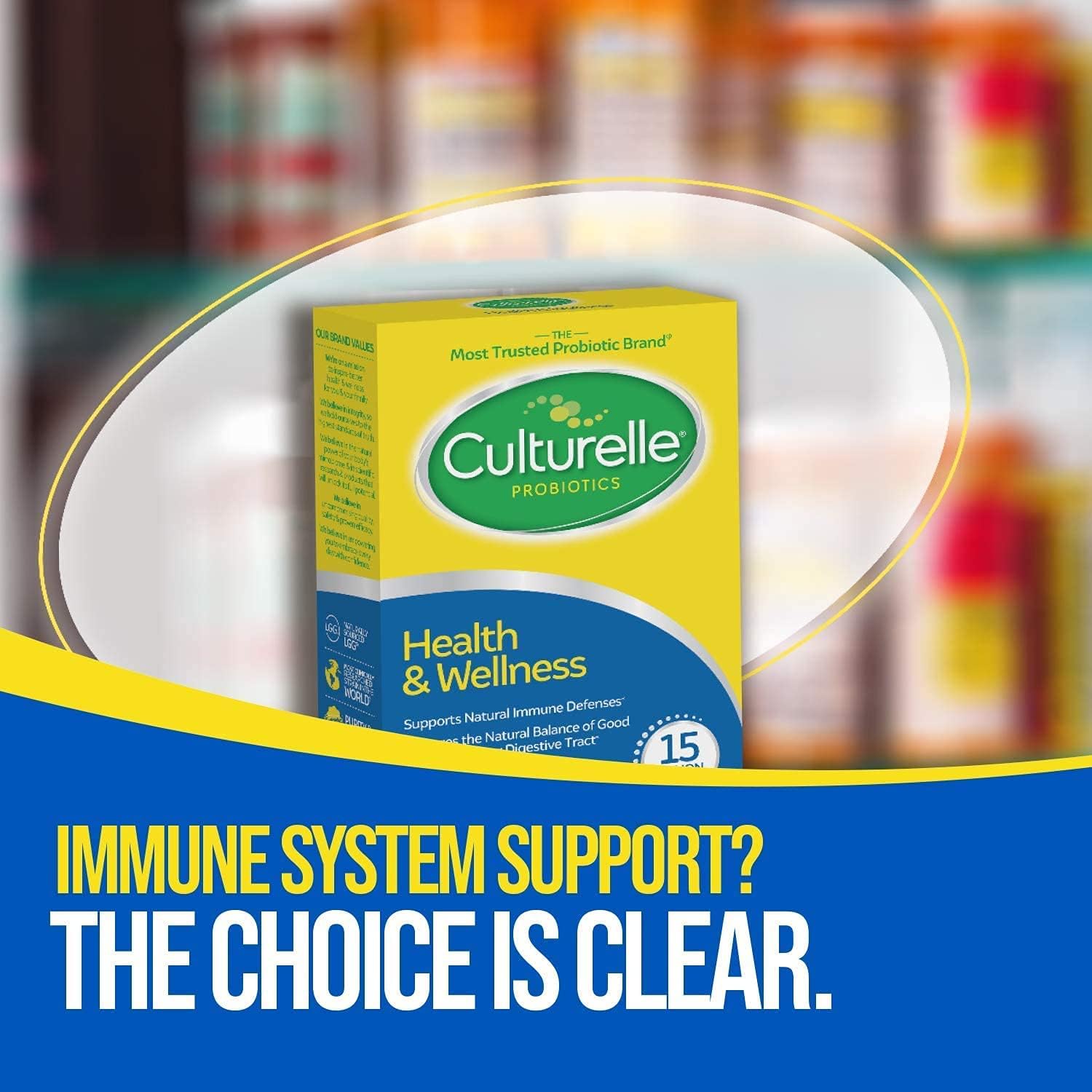 Culturelle Health  Wellness Daily Probiotic Supplement For Men  Women, Helps Support Your Immune System, Occasional Diarrhea, Gas  Bloating, 15 Billion CFUs, Non-GMO, 30 Count