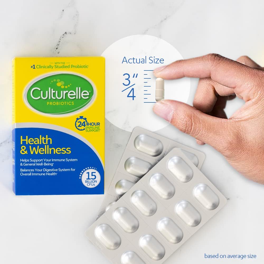Culturelle Health  Wellness Daily Probiotic Supplement For Men  Women, Helps Support Your Immune System, Occasional Diarrhea, Gas  Bloating, 15 Billion CFUs, Non-GMO, 30 Count