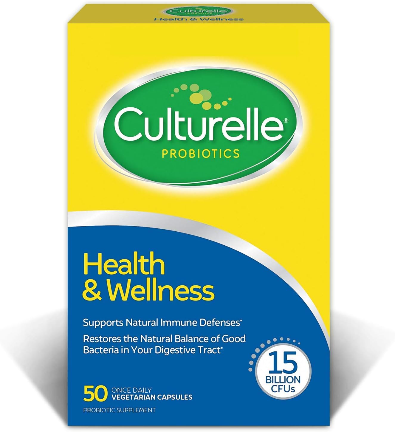Culturelle Health  Wellness Daily Probiotic Supplement For Men  Women, Helps Support Your Immune System, Occasional Diarrhea, Gas  Bloating, 15 Billion CFUs, Non-GMO, 30 Count
