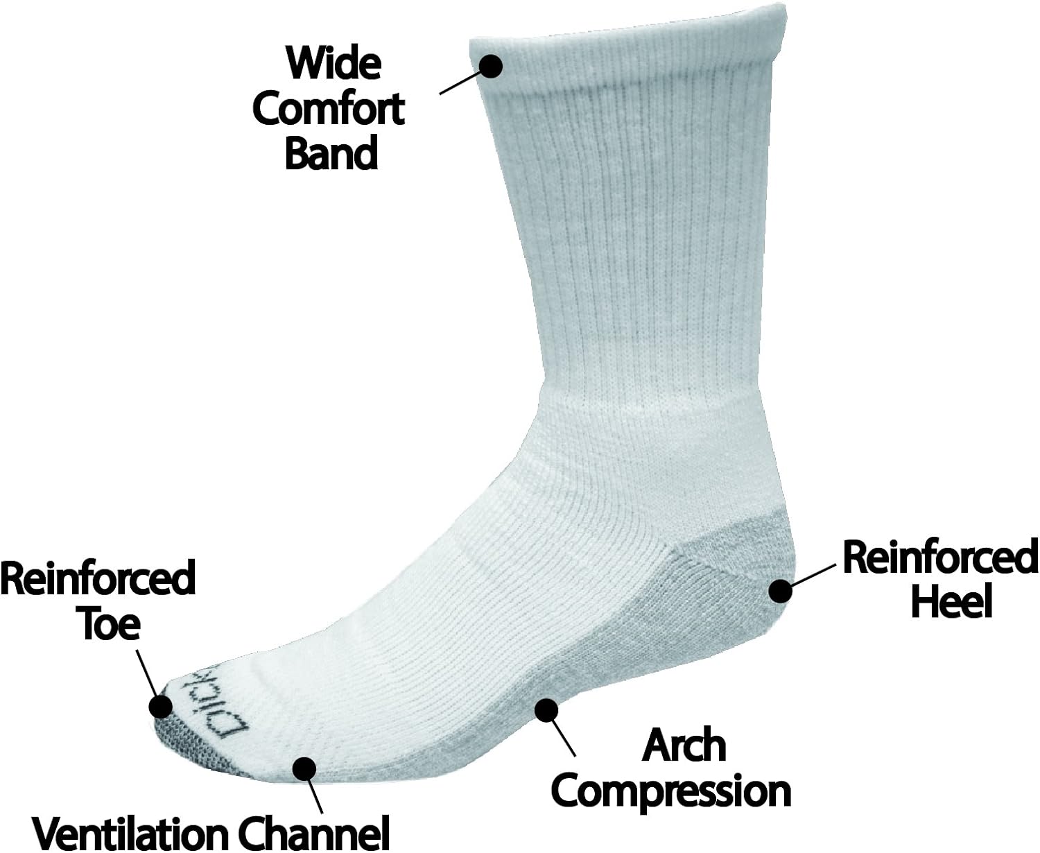 Dickies Mens Dri-tech Moisture Control Crew Socks Multipack, White (12 Pairs), Shoe Size: 6-12
