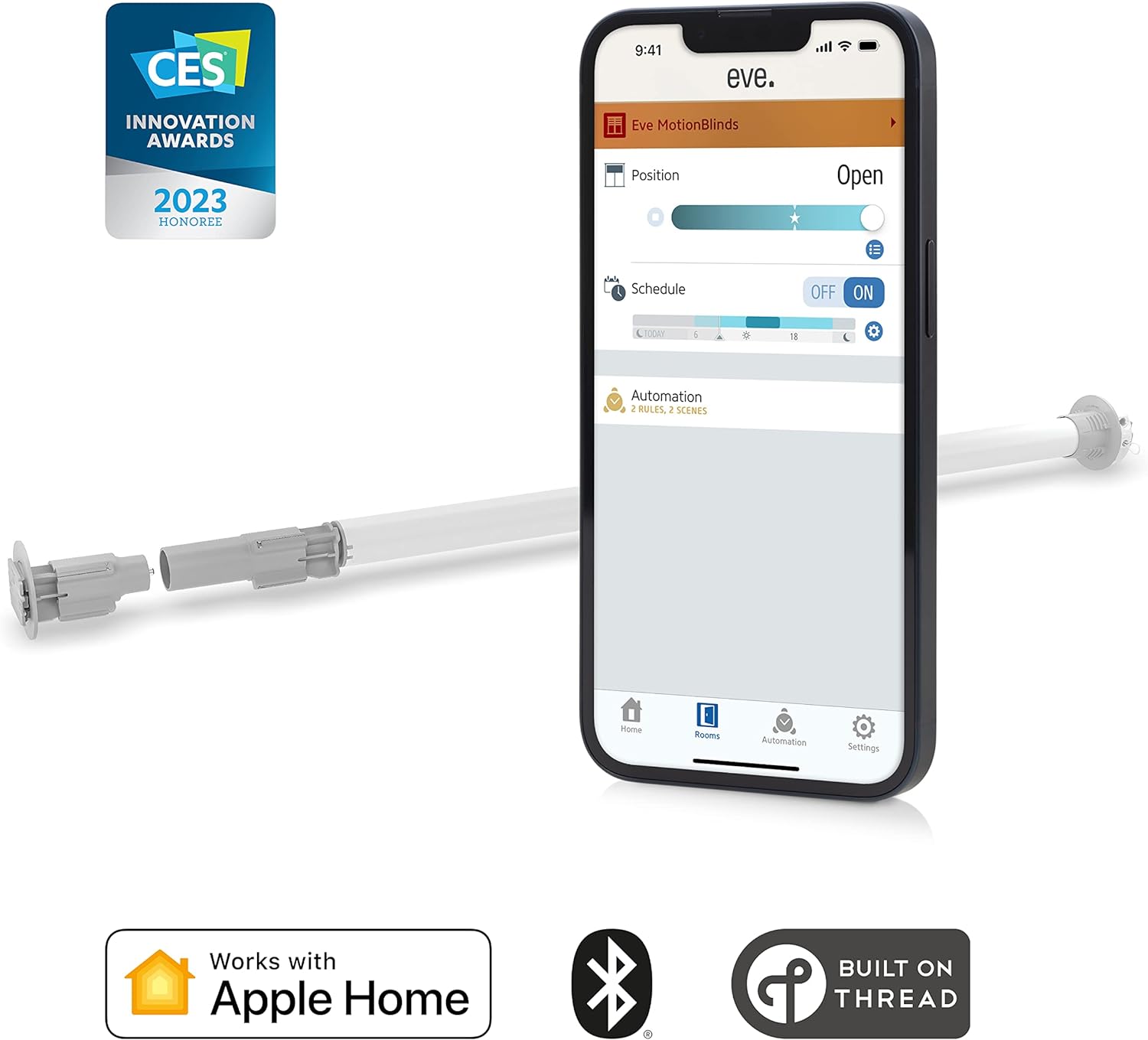 Eve MotionBlinds Upgrade Kit for Roller Blinds– Motor to Upgrade existing Indoor Blinds (Apple HomeKit), schedules, no Bridge, Bluetooth/Thread
