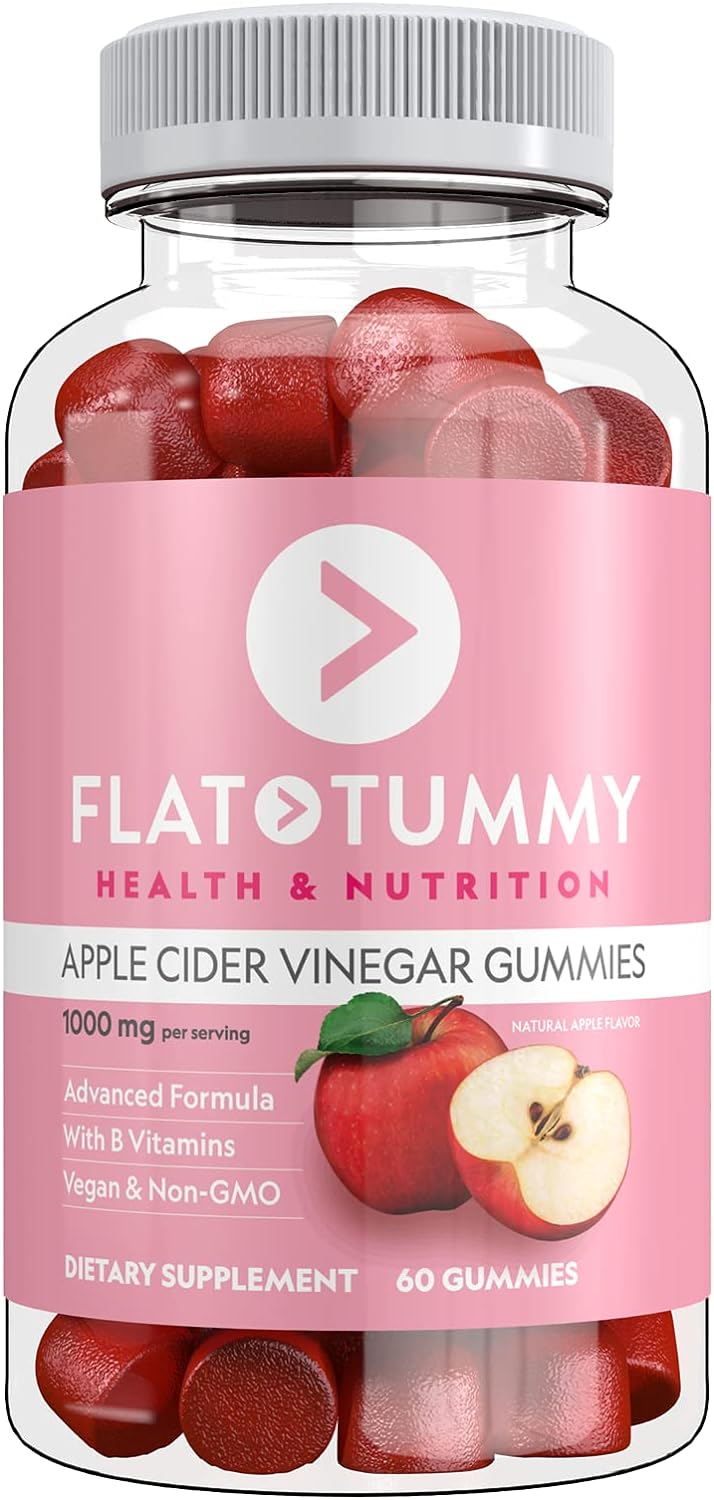 Flat Tummy Tea Apple Cider Vinegar Gummies, 60 Count – Boost Energy, Detox, Support Gut Health  Healthy Metabolism – Vegan, Non-GMO - Made with Apples, Beetroot, Vitamins B6  B12, Superfoods