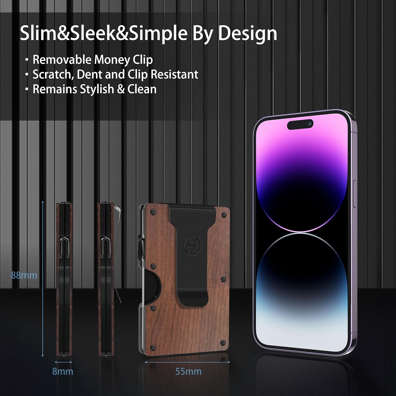 HIESGIE Men Minimalist Metal Wallet with AirTag Holder - Slim RFID BLOCKING Air Tag Wallets with Money Clip - Front Pocket Aluminum Small Card Holder - Gunmetal Gray