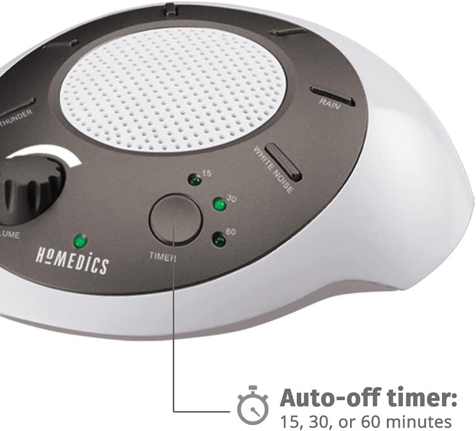 Homedics SoundSleep White Noise Sound Machine, Silver, Small Travel Sound Machine with 6 Relaxing Nature Sounds, Portable Sound Therapy for Home, Office, Nursery, Auto-Off Timer, By Homedics