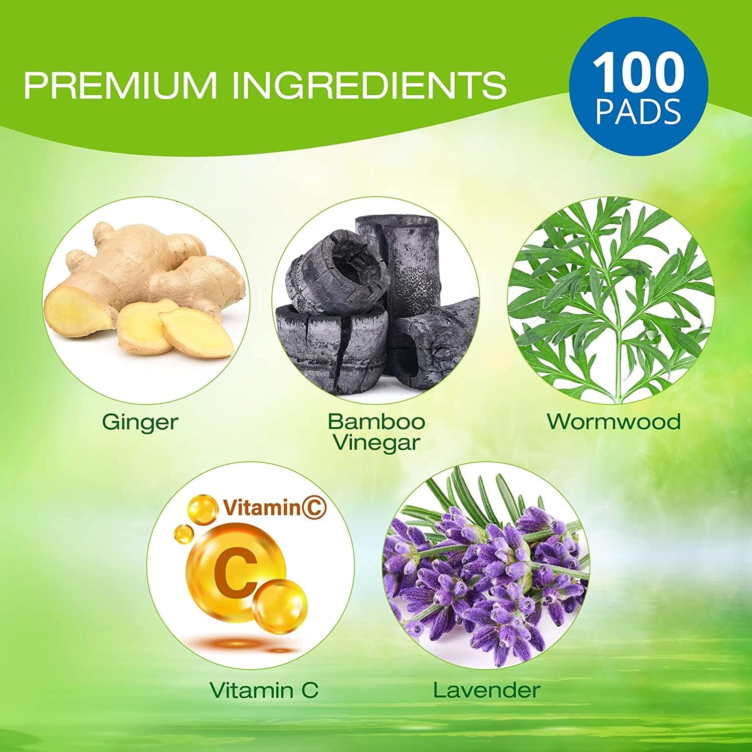 IKIMI 100 Pads Foot Pads, Ginger Foot Pads for Stress Relief, Better Sleep, Foot Care Patch, Foot Patches, Natural Bamboo Vinegar Ginger Wormwood Powder Foot Pads