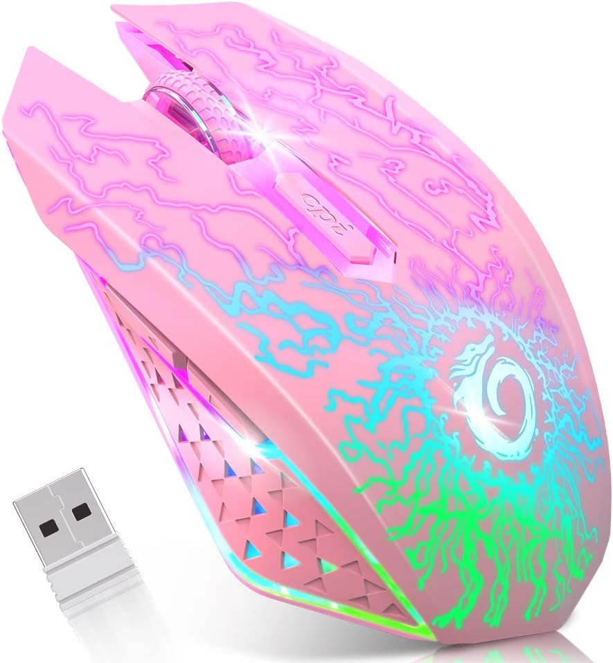 VersionTECH. Wireless Gaming Mouse, Rechargeable Computer Mouse Mice with 7 LED Lights, 6 Programmable Buttons, 2.4G USB Nano Receiver 3 Adjustable DPI for Laptop PC Gamer Desktop Chromebook Mac-Black