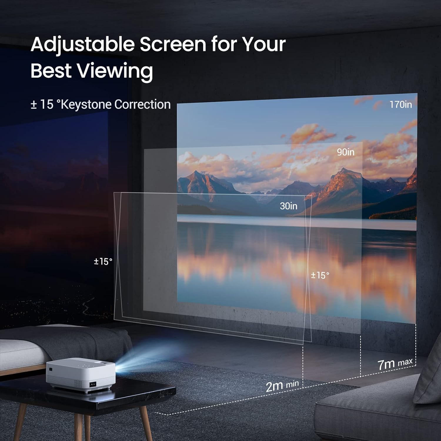 WiFi Mini Projector for iPhone, 1080P Full HD Supported 7500L Outdoor Portable Projector, 200 Display Home Theater Movie Projector for Outdoor Movies, Compatible with TV Stick, HDMI, VGA, AV, Xbox