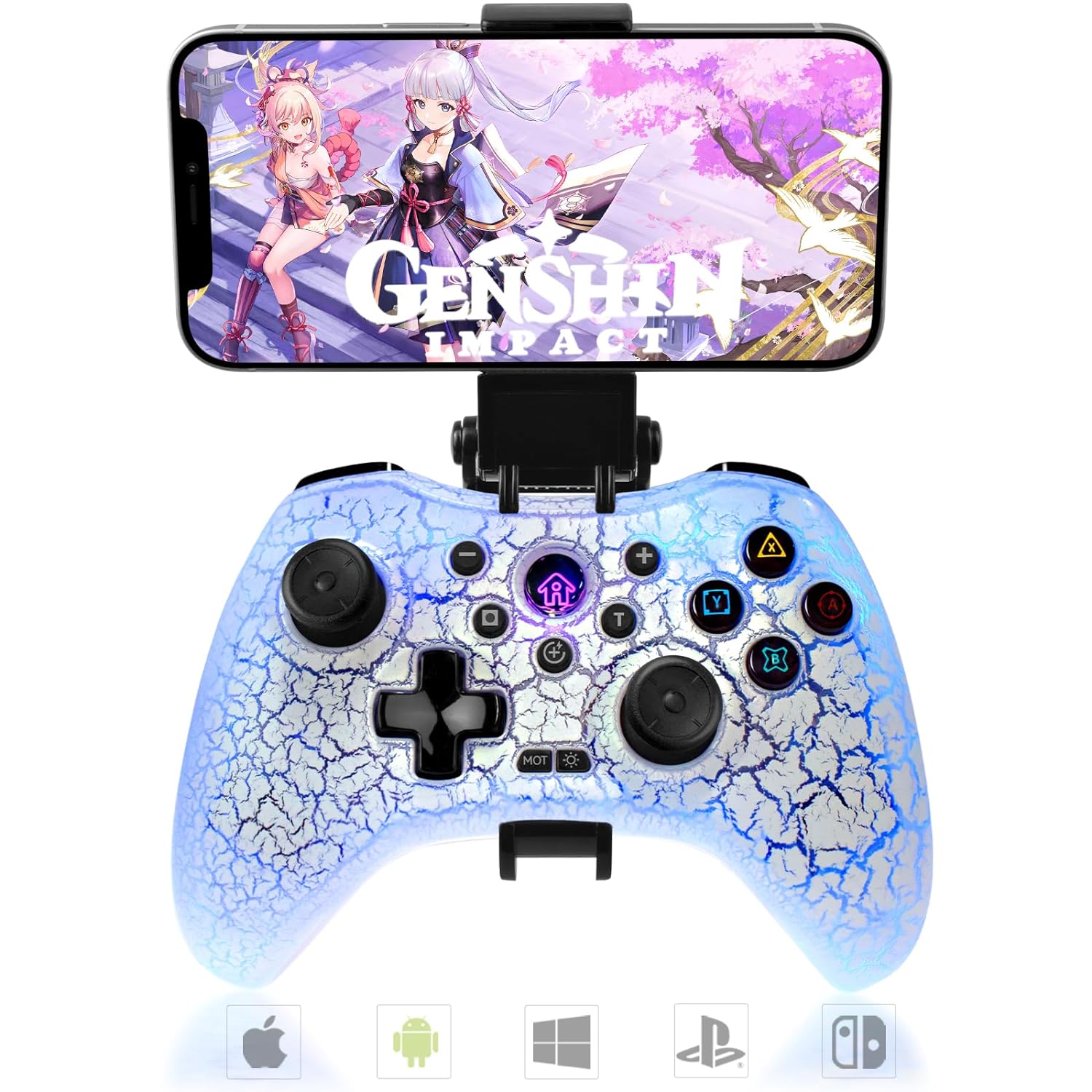 Wireless Game Controller Cracked Gamepad for iOS Android PC NS Switch PS4 PS3 Steam Deck: Works with iPhone 15/14/13/X, iPad, Samsung, Call of Duty - Programmable/Turbo/LED Light, Direct Play, White