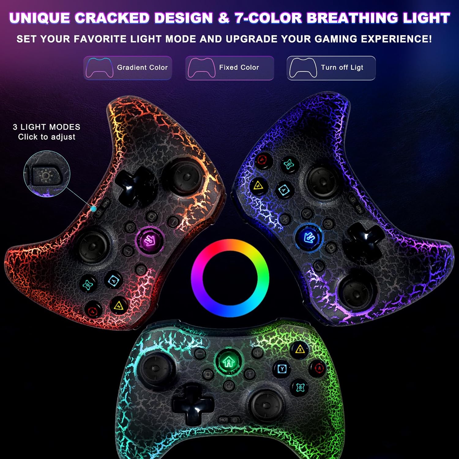 Wireless Game Controller Cracked Gamepad for iOS Android PC NS Switch PS4 PS3 Steam Deck: Works with iPhone 15/14/13/X, iPad, Samsung, Call of Duty - Programmable/Turbo/LED Light, Direct Play, White