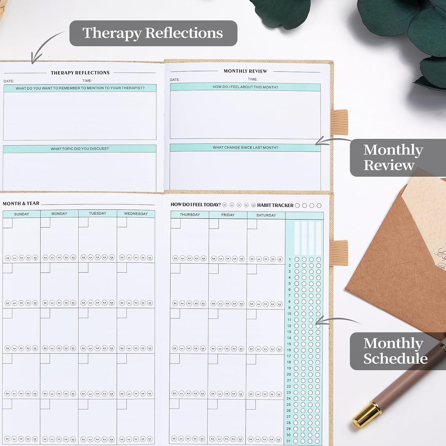5 MINUTES A DAY Mental Health Journal, Anxiety  Guided Journal for Women, 91 Days Self Care Journal to Practice Positive Thinking, ADHD Planner with Mood Tracker (A5 Size)-Dark Green
