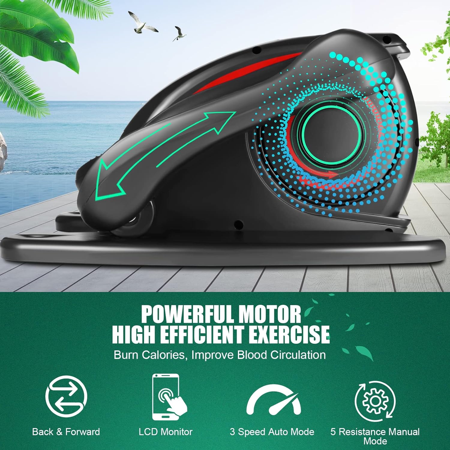ANCHEER Under Desk Elliptical, Electric Seated Pedal Exerciser, Quiet  Compact Mini Elliptical Trainer with Display Monitor and Remote Control, Home Office Leg Exercise Equipment for Seniors Adults