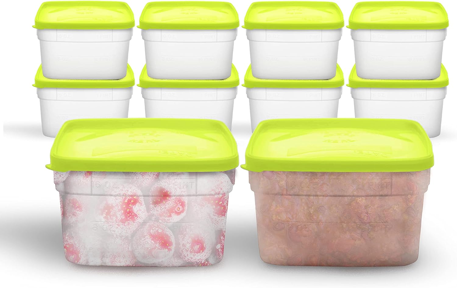 Arrow Home Products 1 Pint Freezer Containers for Food Storage, 10 Pack with Lids - USA Made Reusable Plastic Food Storage Containers - Prep, Store and Freeze - BPA Free, Dishwasher Safe