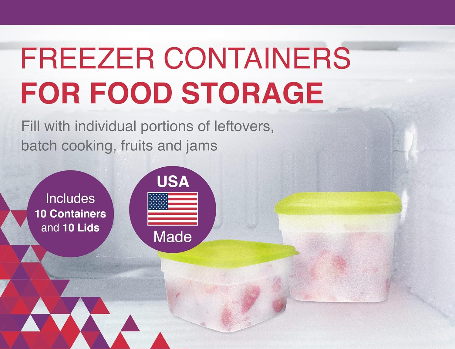 Arrow Home Products 1 Pint Freezer Containers for Food Storage, 10 Pack with Lids - USA Made Reusable Plastic Food Storage Containers - Prep, Store and Freeze - BPA Free, Dishwasher Safe