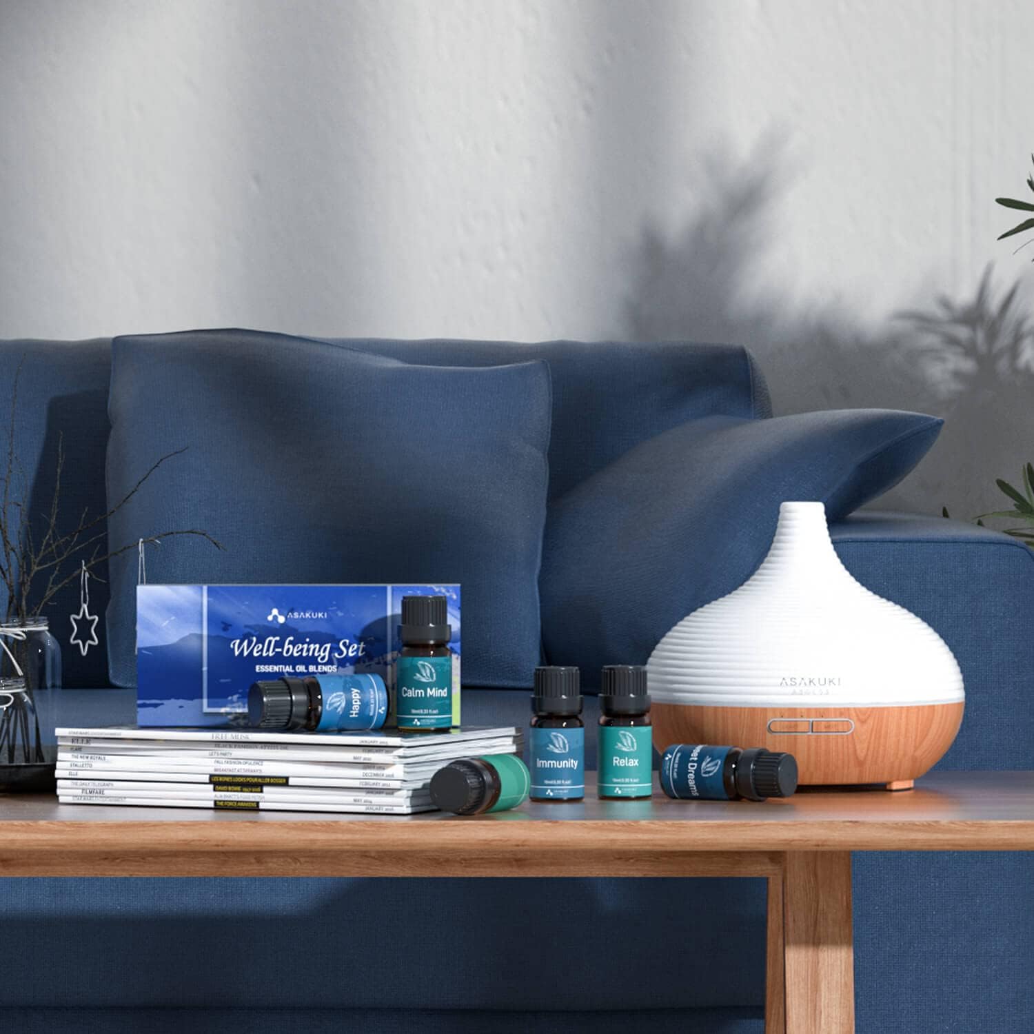 ASAKUKI Essential Oil Blends Set for Diffusers for Home, Well-Being Gift Kit- Calming, Dreams, Breathe, Relaxing, Mood, Fresh Air Aromatherapy Oils for Humidifiers, Massage, 6x10ml