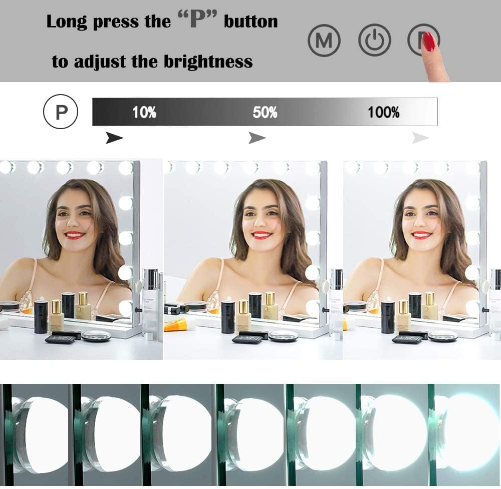 BENDIC 22.8x 18.1 Vanity Mirror Makeup Mirror with Lights,10X Large Hollywood Lighted Vanity Mirror with 15 Dimmable LED Bulbs,3 Color Modes,Touch Control for Bedroom,Tabletop or Wall-Mounted