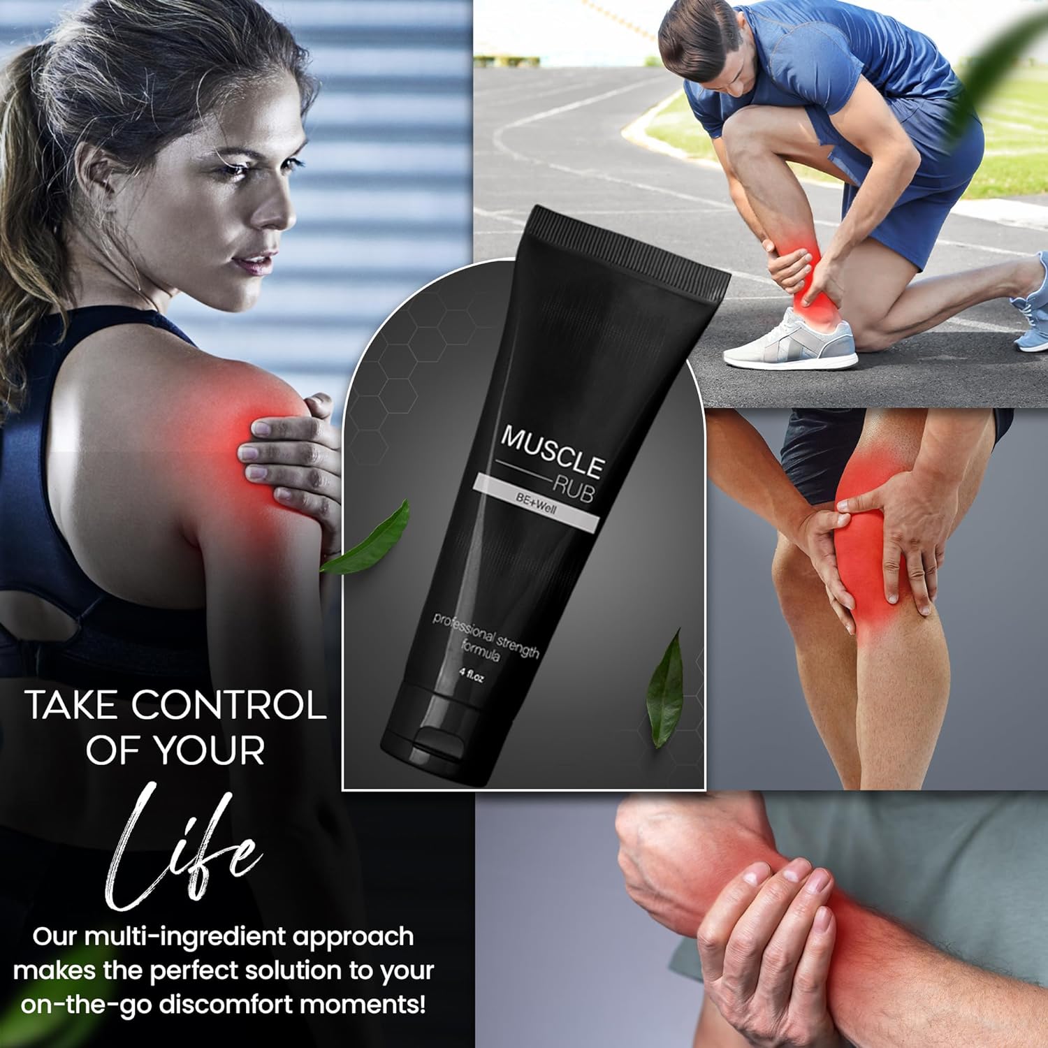 BE+WELL 4oz Muscle Rub Pain Relief Cream | Professional Strength Muscle Rub | Maximum Strength Cream for Muscles and Body.