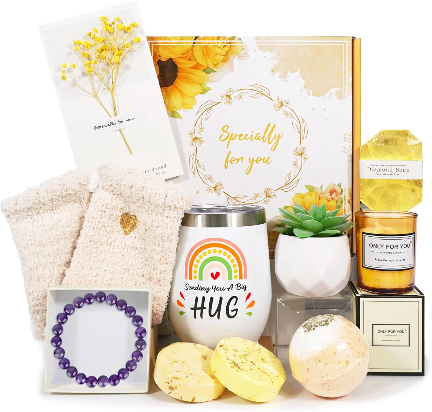 Birthday Gifts for Women, Self Care Gifts for Mom Sister Wife Best Friend Coworker, Get Well gifts for Women Care Package Unique Relaxation Gifts Sunflower Gifts baskets