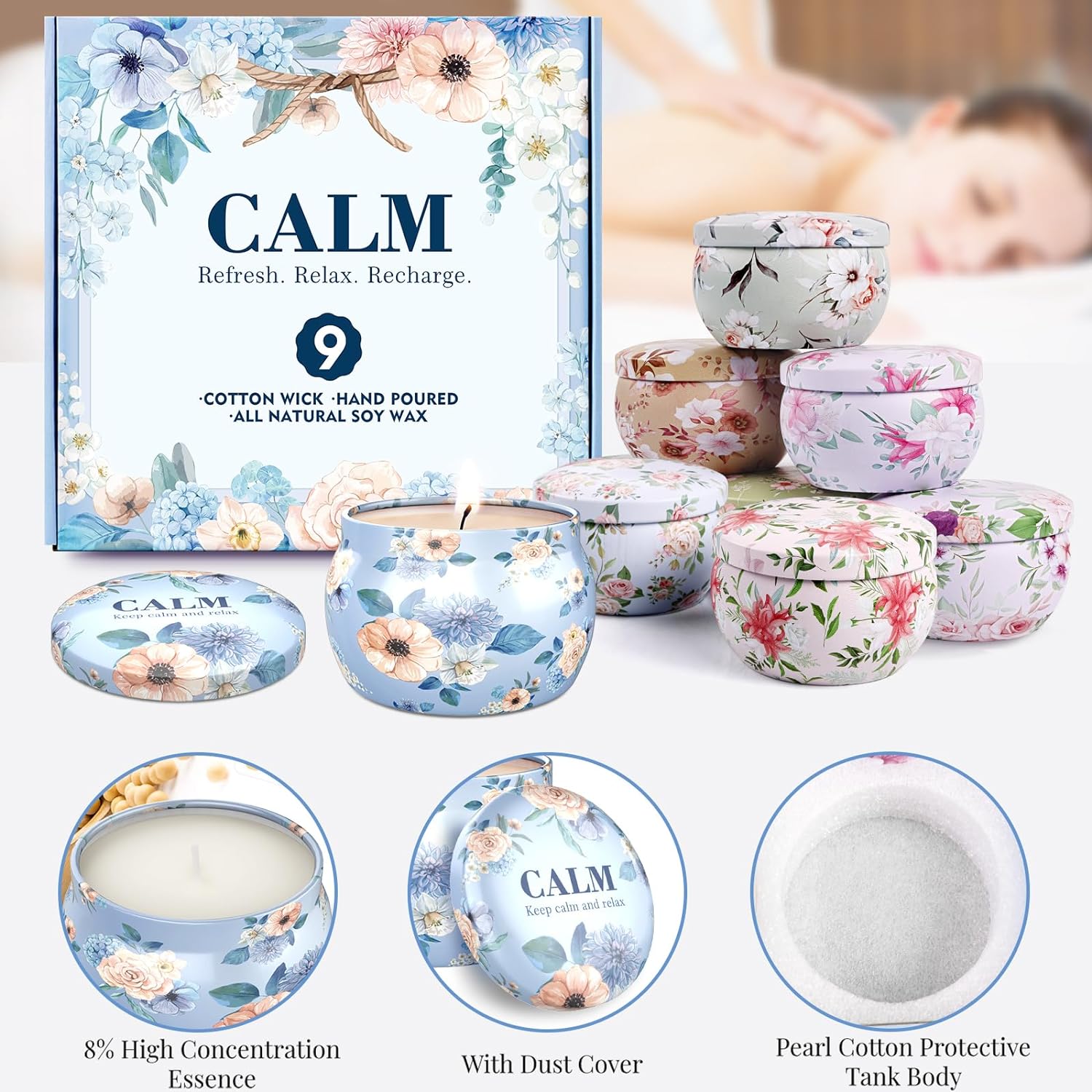 BlissfulOasis Scented Candles Set, 22.5 oz 9 Pack Candles for Home Scented, 135-180 Hours Candle Gift Set for Men and Women, Scented Candles Gift Set for Birthday, Valentines Day, Christmas