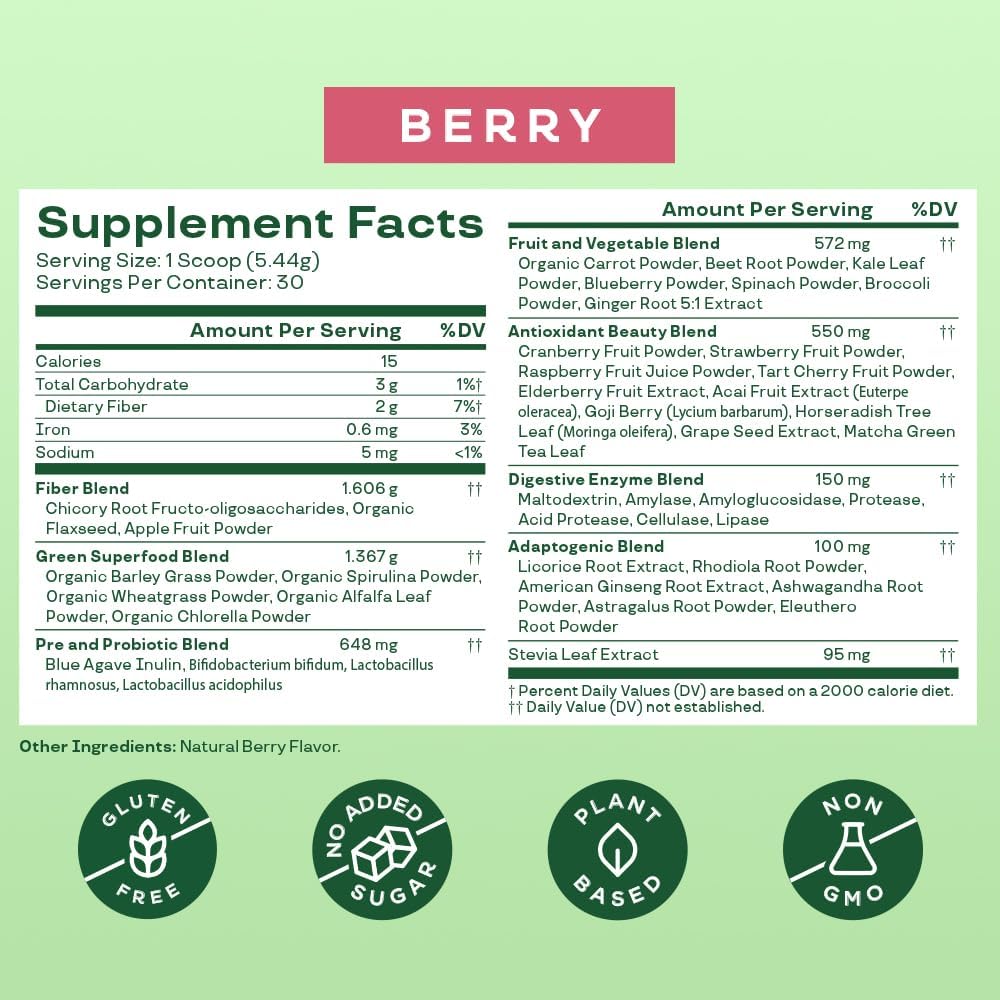 Bloom Nutrition Super Greens Powder Smoothie  Juice Mix - Probiotics for Digestive Health Bloating Relief Women, Enzymes with Superfoods Spirulina Chlorella Gut (Coconut)