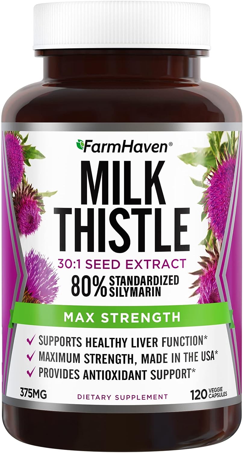 FarmHaven Milk Thistle Capsules | 11250mg Strength | 30X Concentrated Seed Extract  80% Silymarin Standardized - Supports Liver Function and Overall Health | Non-GMO | 120 Veggie Capsules
