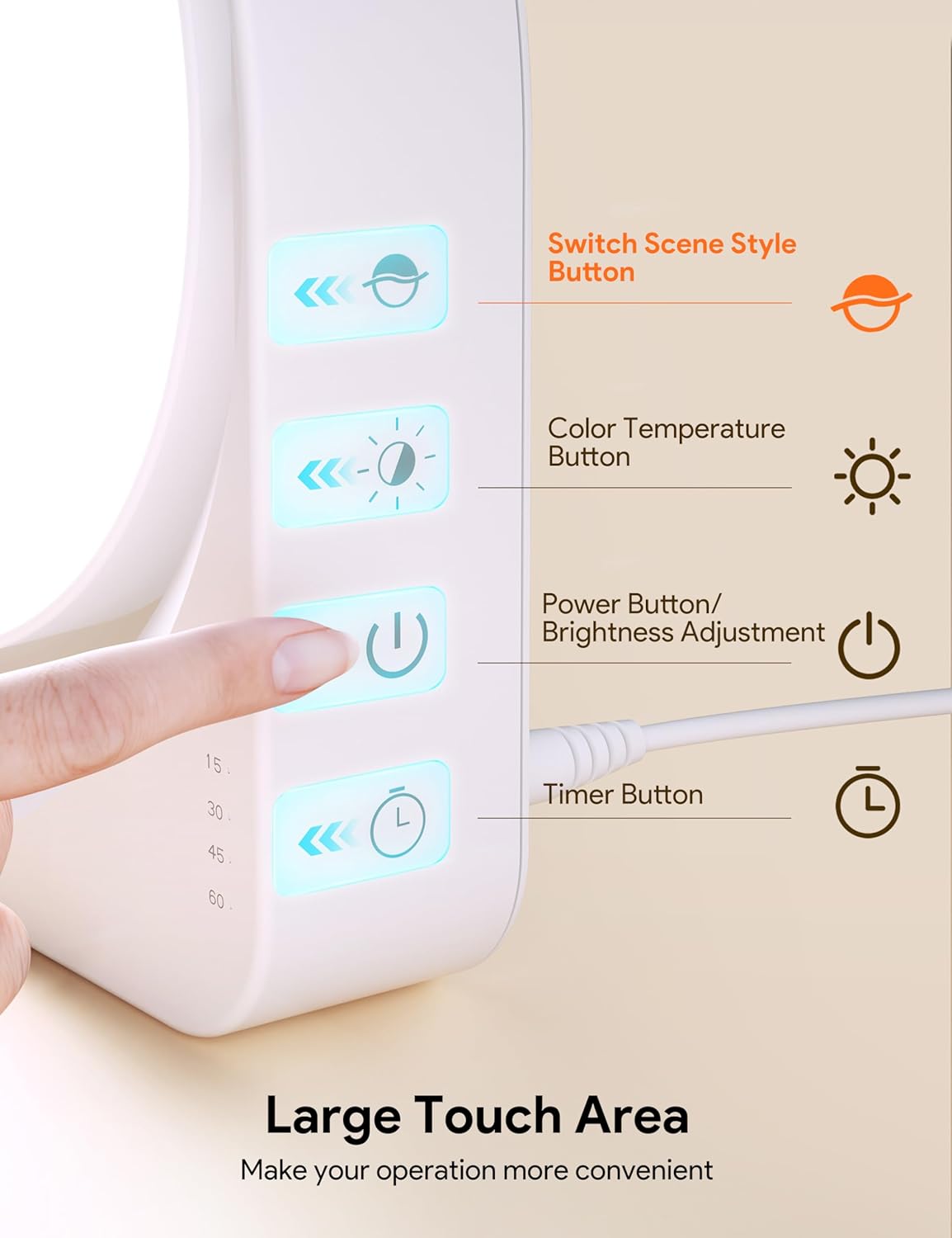 MediAcous Light Therapy Lamp, UV-Free 11000Lux Therapy Light, Happy Lamp with 4 Brightness Levels  Color Temperature  Timer, Daylight Lamp with Memory Function for Home/Office/Decoration