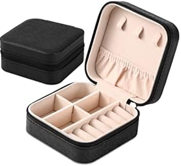 Neveika 2pcs Portable Travel Mini Jewelry Box Leather Jewellery Ring Organizer Case Storage Gift Box Girls Women (black).