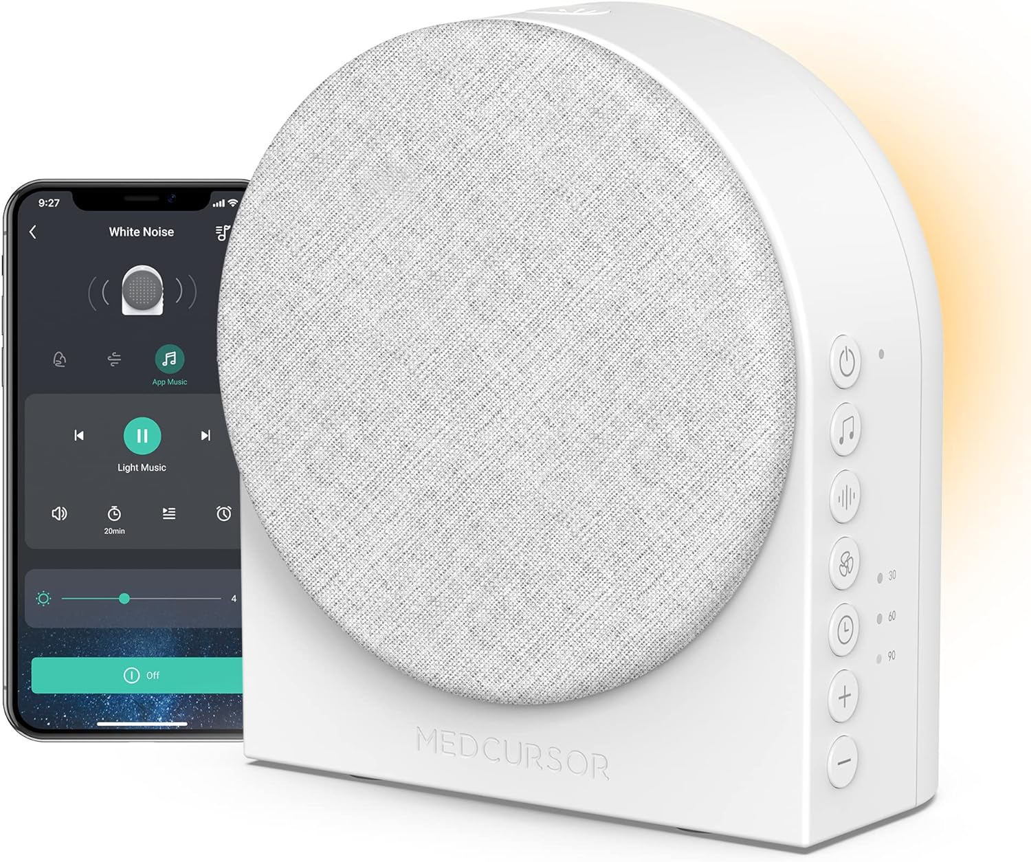 Smart White Noise Machine - Medcursor Sound Machine for Sleeping, Plug-in Noise Maker with App Control, 39 HiFi Soothing Sounds, Soft-Glow Night Light, Noise Machine for Baby  Adults, No AC Adapter