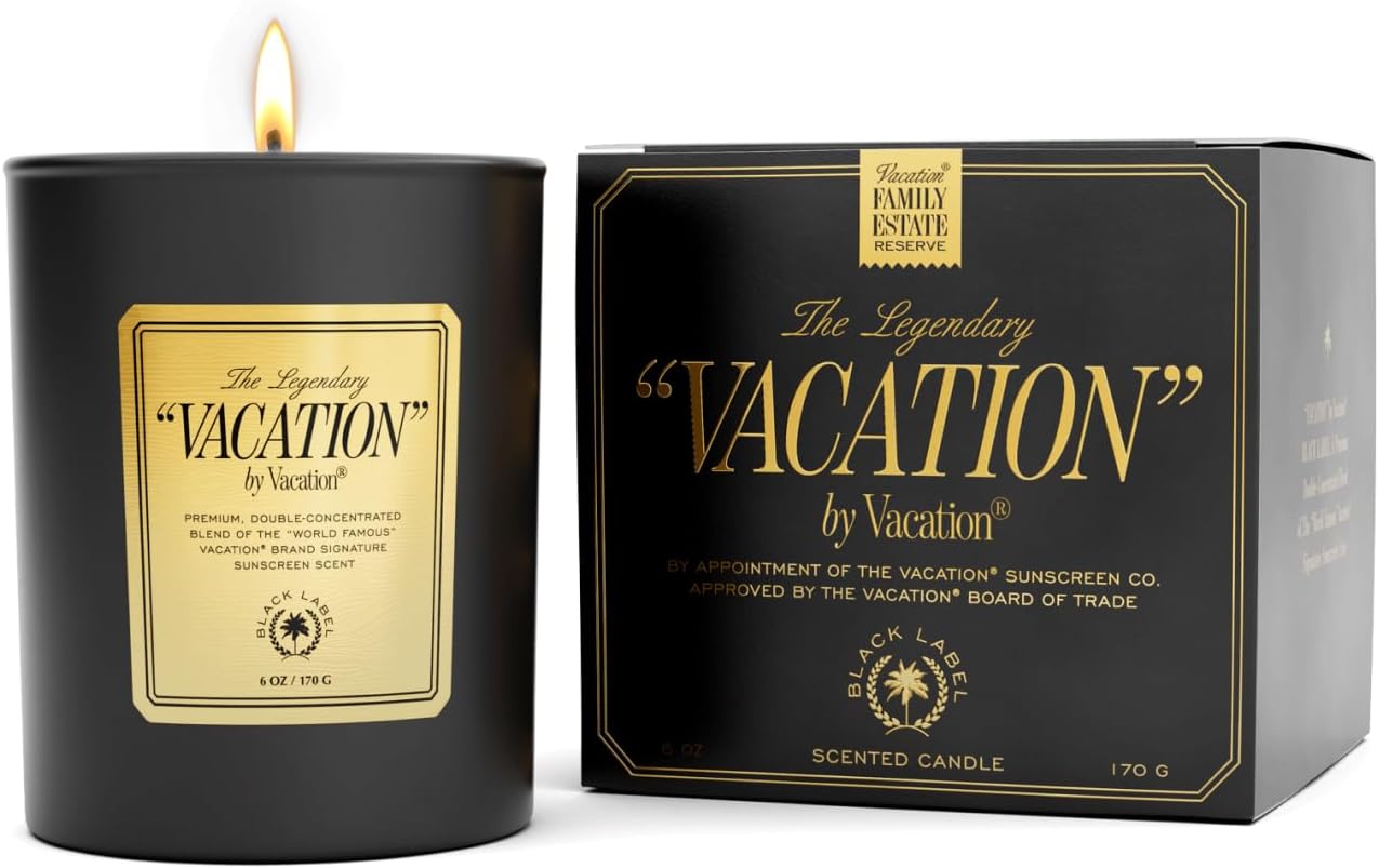 Vacation Perfume Scented Candle by Vacation Sunscreen, Premium Soy Blend Wax, 50-Hour Long Burning, Candle Gift Set, Home Fragrance Gift for Women, Coconut Vanilla Candle, 6 oz