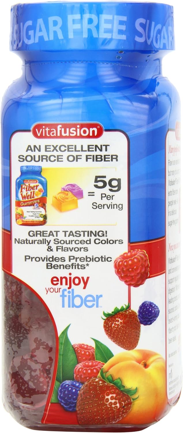 Vitafusion Fiber Well Sugar Free Fiber Supplement, Peach, Strawberry And Blackberry Flavored Supplements, 90 Count