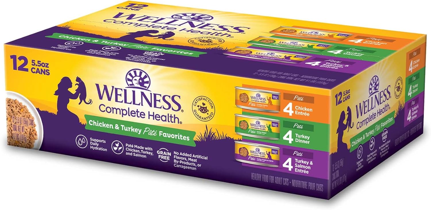 Wellness Complete Health Chicken  Turkey Pate Favorites Variety Pack, 5.5 Ounces Can (Pack of 12)