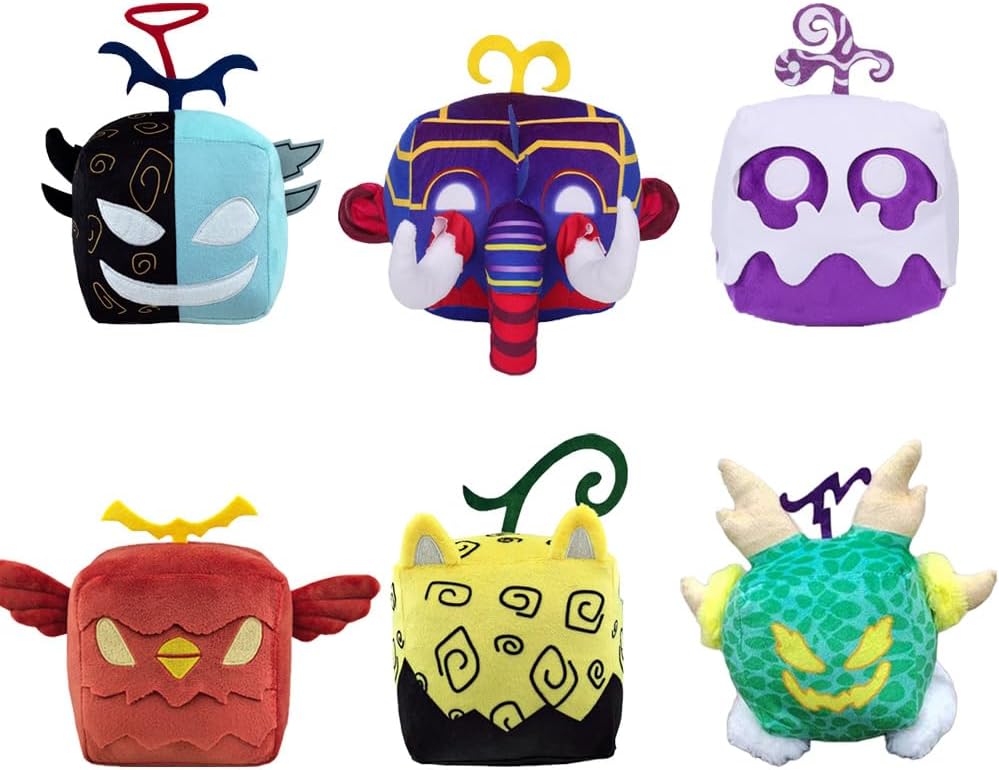 Zomgurd 6 Pcs Blox Fruits Plush Toys, The Leopard Mammoth Dragon Spirit Falcon Dough Doll Plushies Decor for Fans, Soft Hugging Squishy Pillow Stuffed Figure Gifts for Kids Boys Girls Valentines Day
