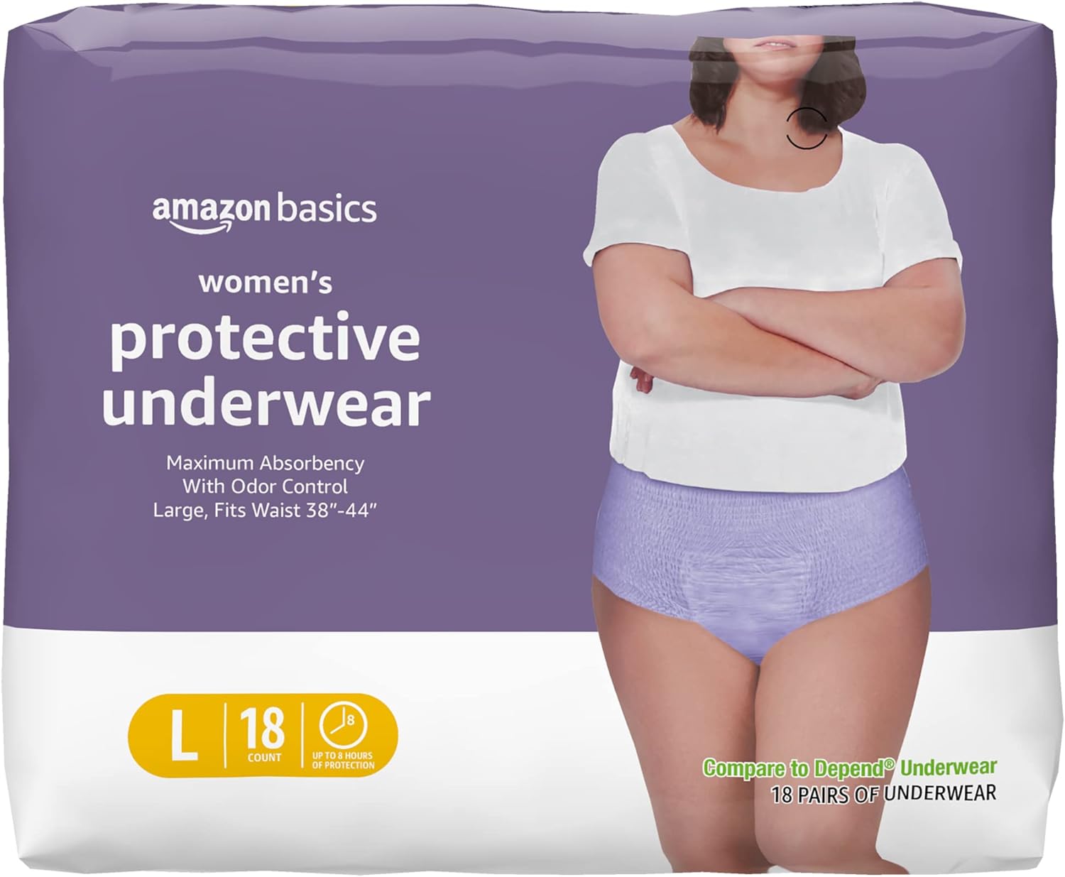 Amazon Basics Incontinence  Postpartum Underwear for Women, Maximum Absorbency, Large, 18 Count, Lavender (Previously Solimo)
