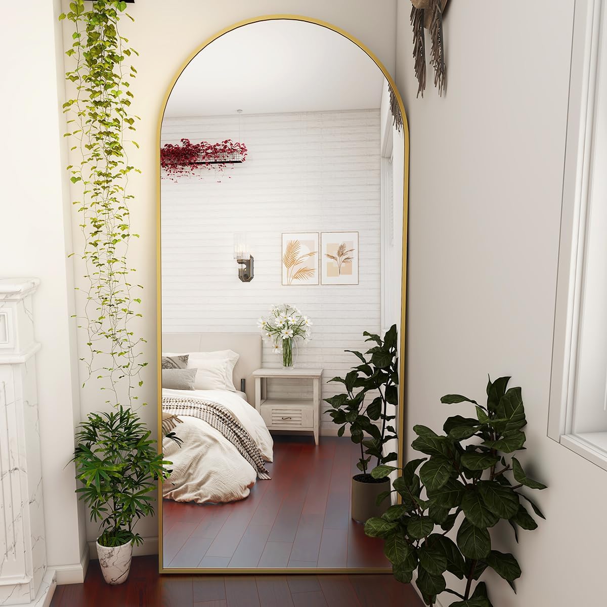 BEAUTYPEAK 71x28 Arch Full Length Mirror, Wall Mirror Floor Mirror with Stand Hanging or Leaning, Aluminum Alloy Frame Full Body Mirror for Bedroom, Dressing Room, Gold