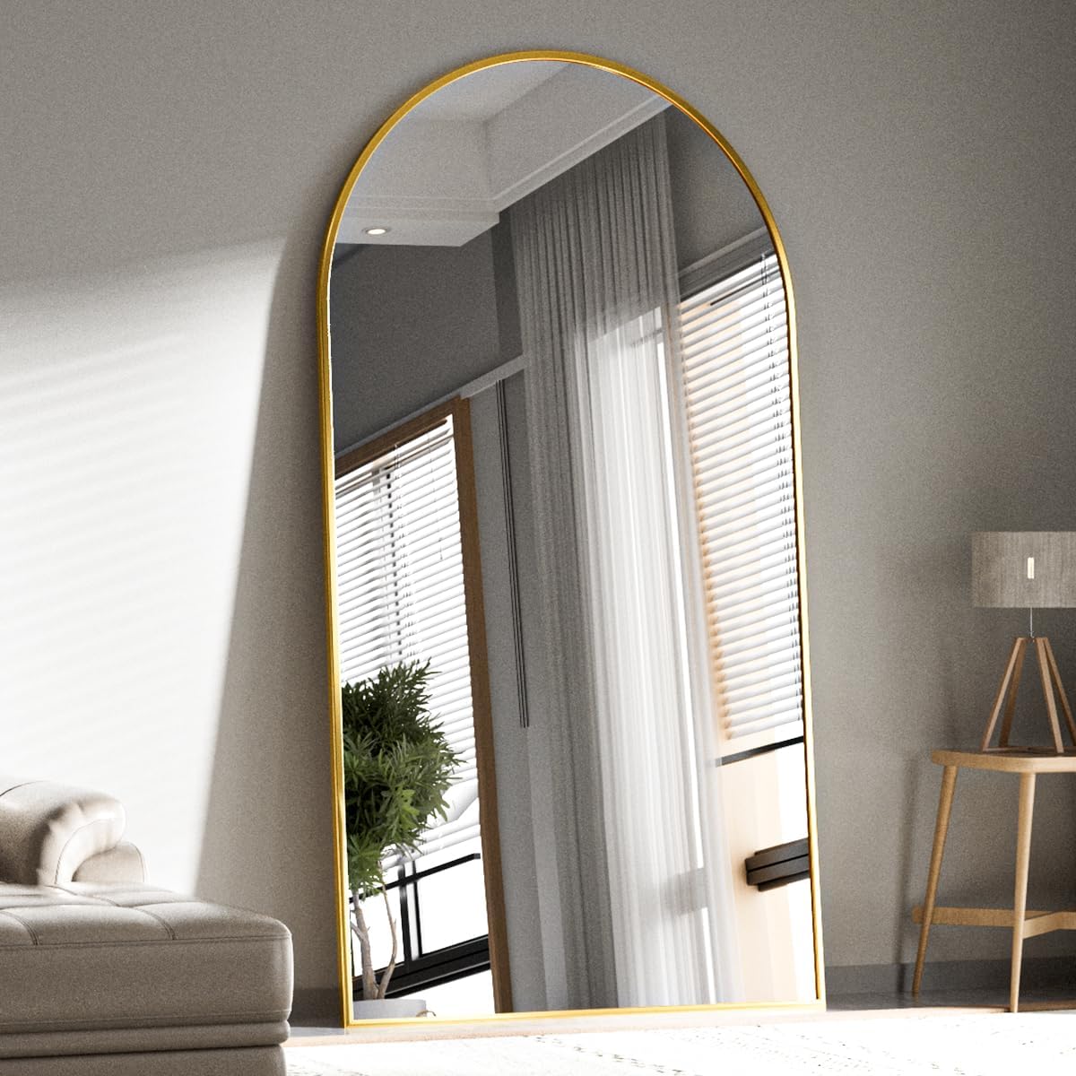 BEAUTYPEAK 71x28 Arch Full Length Mirror, Wall Mirror Floor Mirror with Stand Hanging or Leaning, Aluminum Alloy Frame Full Body Mirror for Bedroom, Dressing Room, Gold