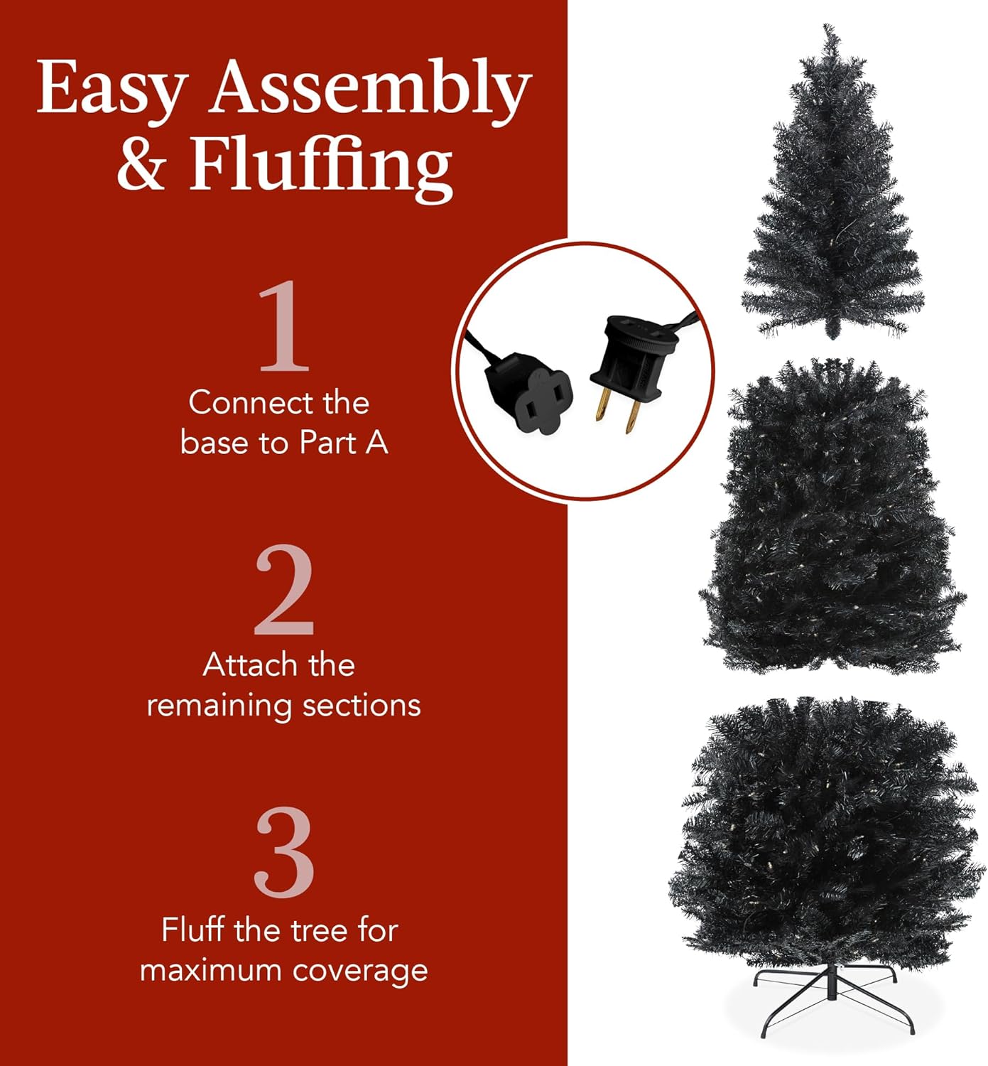 Best Choice Products 6ft Pre-Lit Black Pencil Christmas Tree, Slim Artificial Skinny Holiday Tree for Home, Office, Party Decoration w/ 608 Tips, 250 Incandescent Lights, Metal Base
