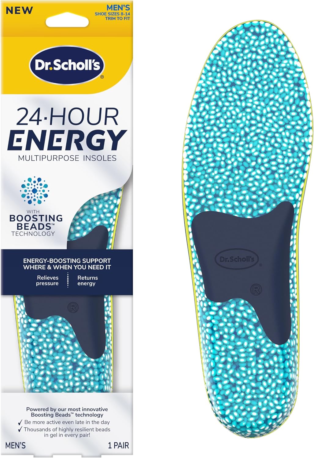 Dr. Scholls® 24-Hour Energy Multipurpose Insoles, Returns Energy with Every Step, Relieves Foot Pressure  Tired Achy Feet, Memory Foam  Gel Insert, Mens Shoe Size 8-14, 1 Pair