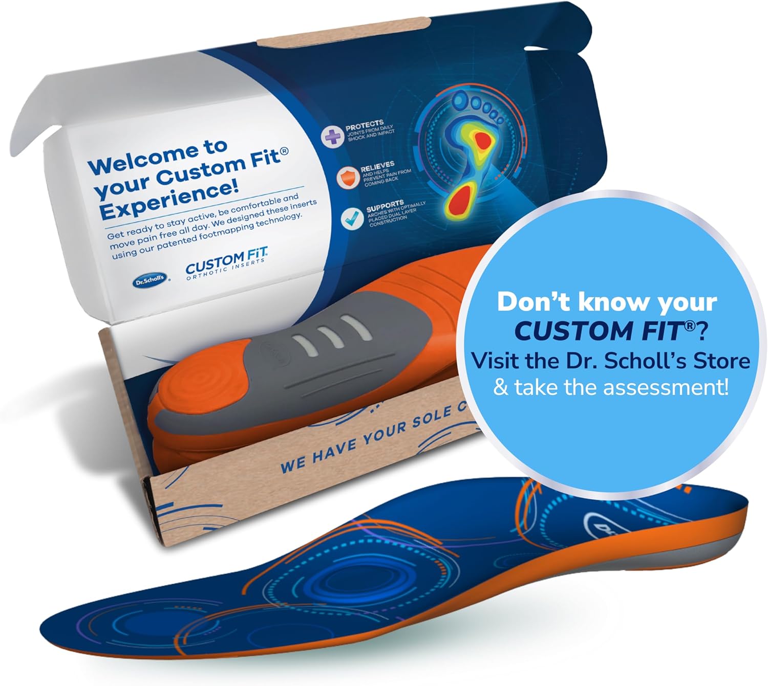 Dr. Scholl’s Custom Fit Orthotics Full Length Inserts, CF 740, Customized for Your Foot  Arch, Immediate All-Day Pain Relief, Lower Back, Knee, Plantar Fascia, Heel, Insoles Fit Men  Womens Shoes