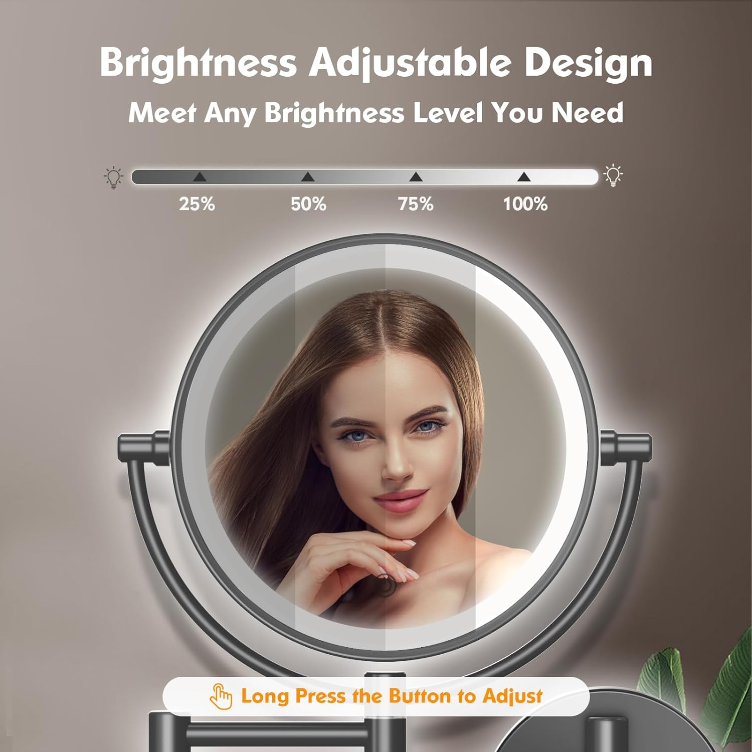 FASCINATE Upgraded Wall Mounted Makeup Mirror with Lights, Super Large Double Sided 1X/10X Magnifying Mirror for Bathroom, 360° Swivel Extendable Plug Touch Sensor Vanity Mirror (Matt Nickel)
