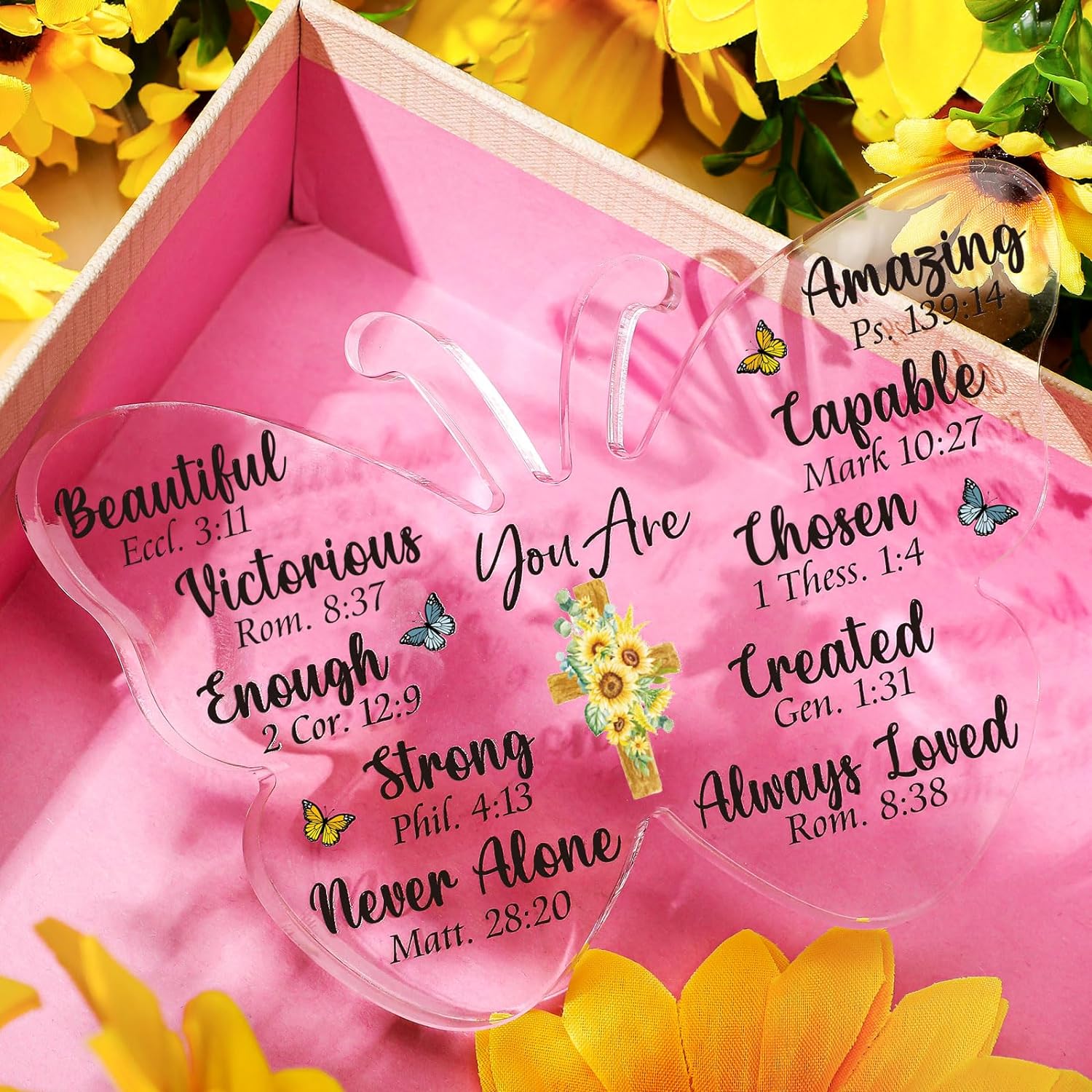 Gerrii Inspirational Gifts for Women Christian Butterfly Acrylic Gift Religious Gifts for Her Bible Verse Desk Decor Motivational Quotes Birthday Gift for Friends Mom Coworker