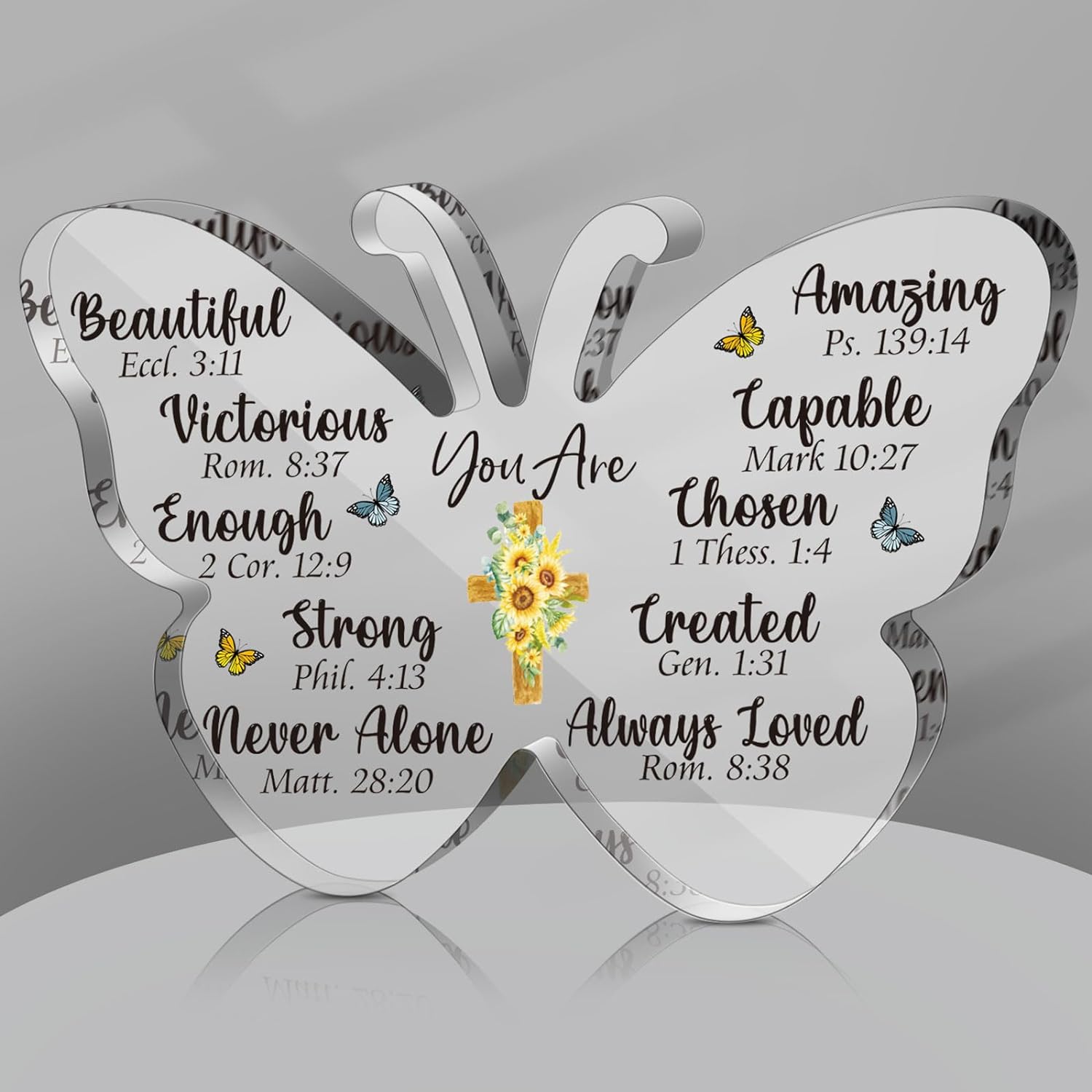 Gerrii Inspirational Gifts for Women Christian Butterfly Acrylic Gift Religious Gifts for Her Bible Verse Desk Decor Motivational Quotes Birthday Gift for Friends Mom Coworker